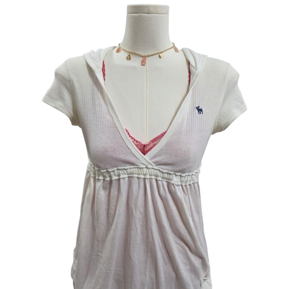 Abercrombie Vintage Hooded Ribbed Babydoll Short Sleeve Top - Picture 2 of 6